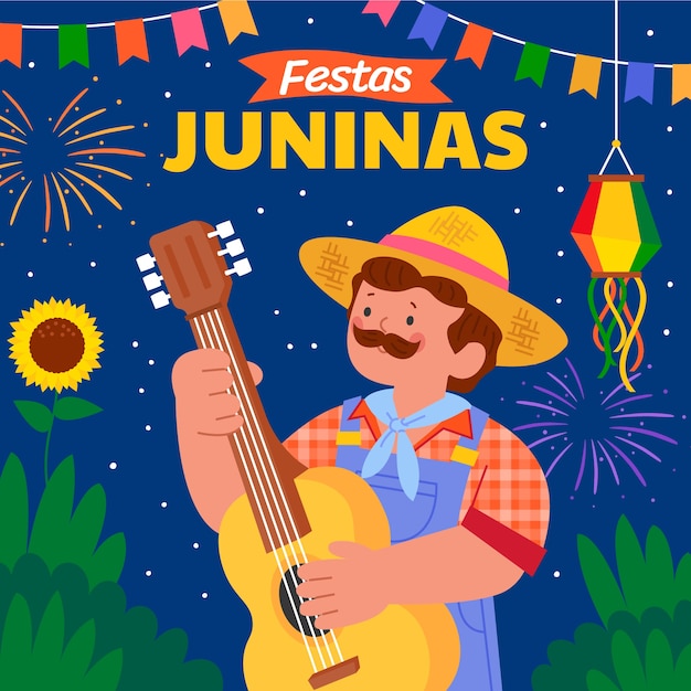 Vector ilustración plana para las festividades brasileñas de festas juninas