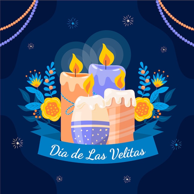 Vector ilustración plana para la fiesta del dia de las velitas.