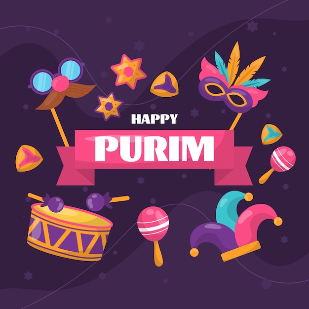 Vector ilustración plana para la fiesta de purim