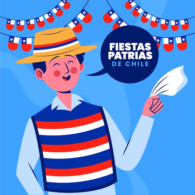 Ilustración plana para fiestas patrias chile.