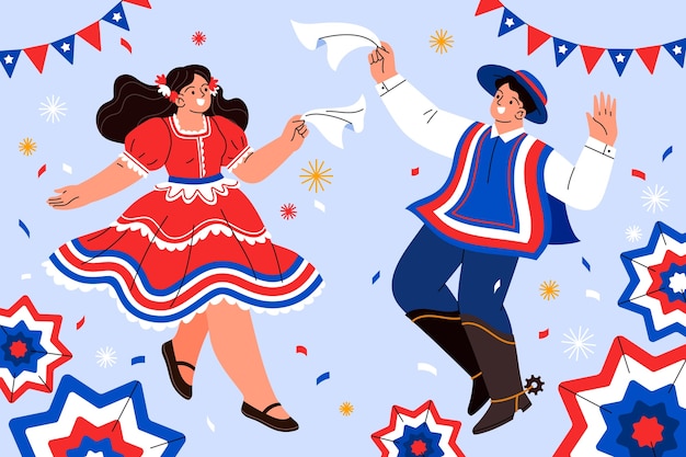 Vector ilustración plana fiestas patrias chile