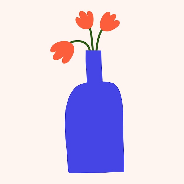 Ilustración plana floral vectorial de moda Tulipas de estilo ingenuo en botella Clipart botánico lindo y sencillo