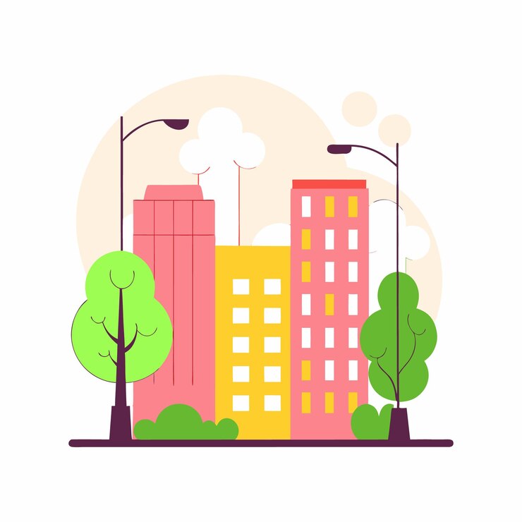 Ilustración plana de fondos en las ciudades de niebla