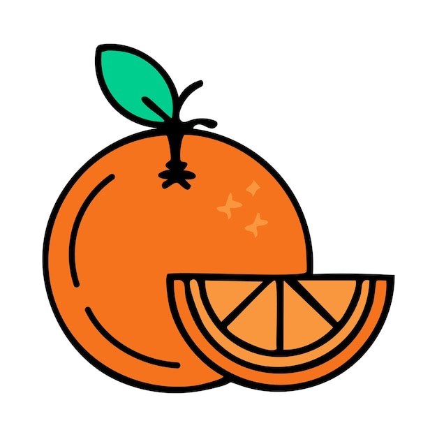 Ilustración plana de fruta de naranja con icono vectorial de rodaja para diseño web