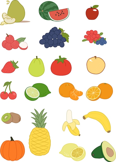 Ilustración plana de las frutas