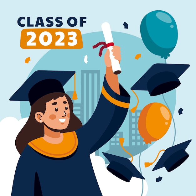 Vector ilustración plana para la graduación de la clase 2023