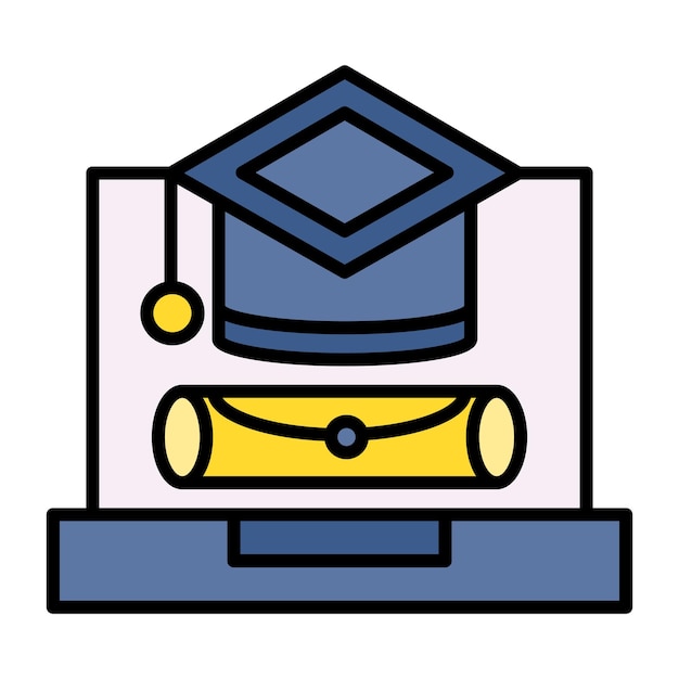 Ilustración plana de la graduación en línea
