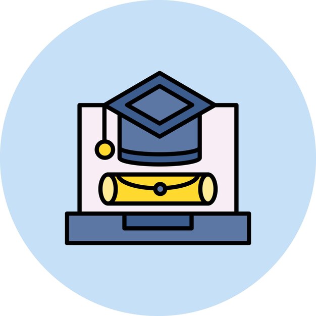 Ilustración plana de la graduación en línea