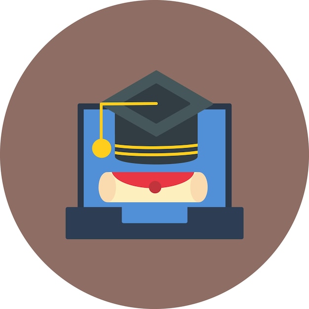 Ilustración plana de la graduación en línea