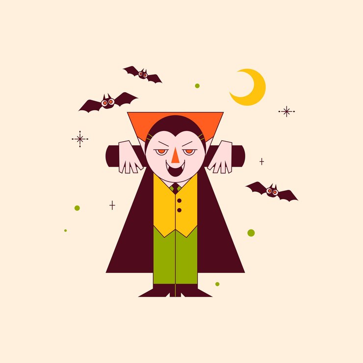 Vector ilustración plana gratis de halloween vampiros y murciélagos