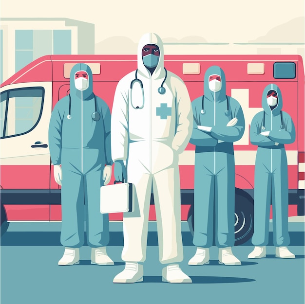 Vector una ilustración plana de un grupo de trabajadores de la salud