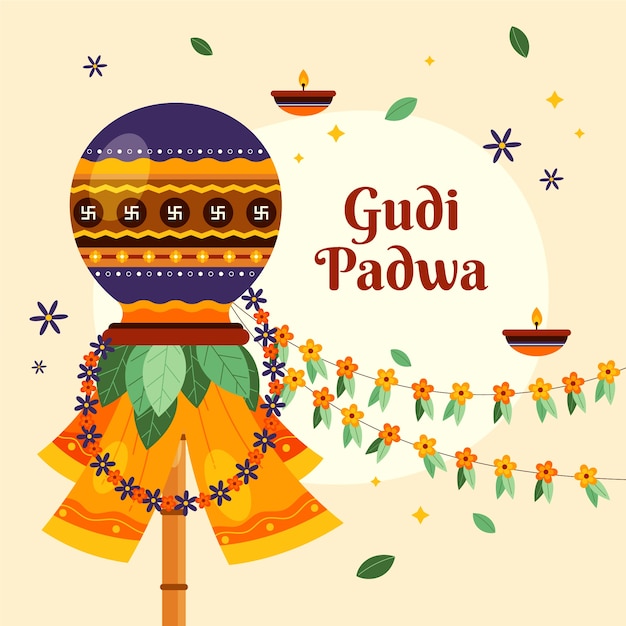 Vector ilustración plana de gudi padwa