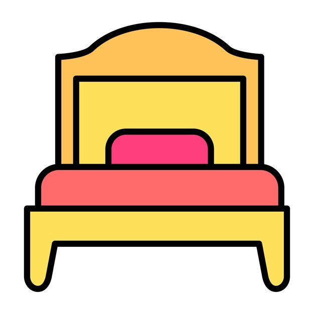 Ilustración plana de habitación con cama individual