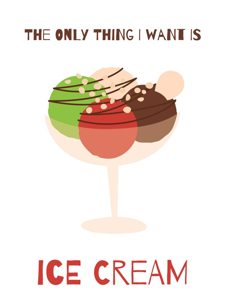 Vector ilustración plana de helado con cita divertida tres bolas de helado con aspersión en un tazón diseño de tarjeta vectorial
