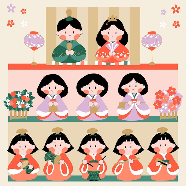 Ilustración plana hinamatsuri
