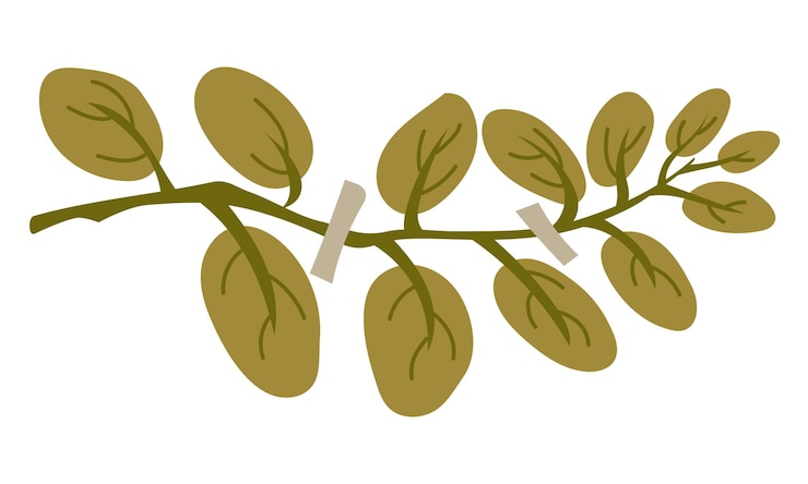 Vector ilustración plana de hojas de herbario hojas de moringa flor seca en un elemento decorativo blanco