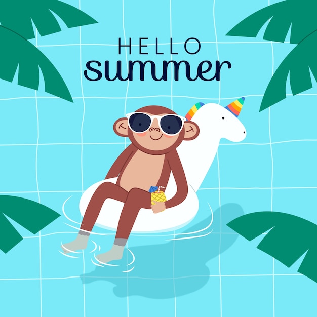 Vector ilustración plana de hola verano con mono relajado