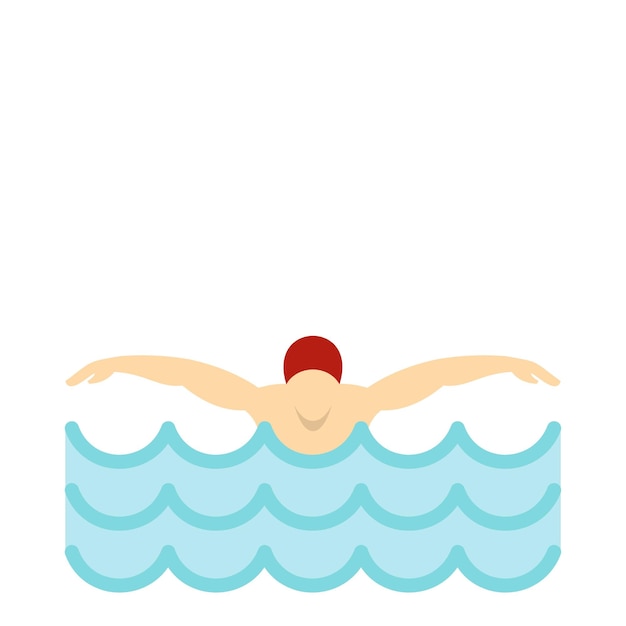 Ilustración plana del hombre con gorra roja en el icono de vector de piscina en estilo plano aislado en ilustración de vector de fondo blanco