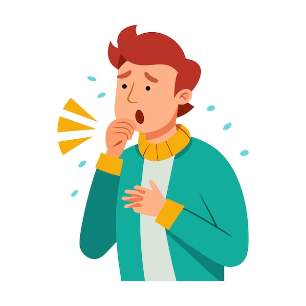 una ilustración plana de un hombre toser personaje en la temporada de invierno