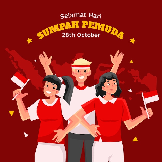 Ilustración plana para indonesio sumpah pemuda