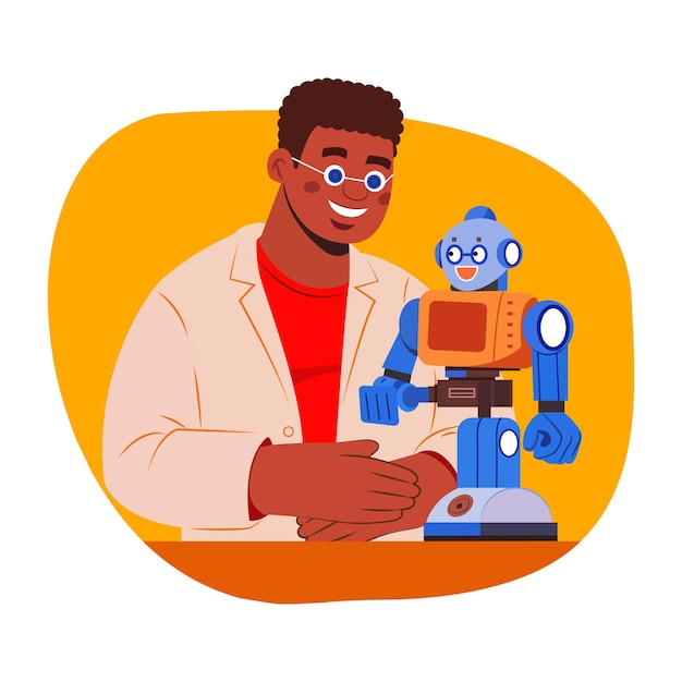 Una ilustración plana del ingeniero robot