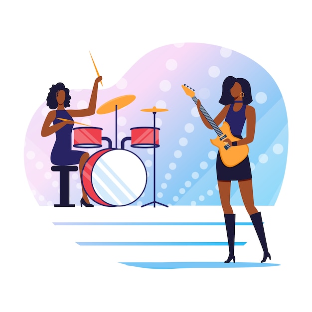 Ilustración plana de intérpretes de música rock