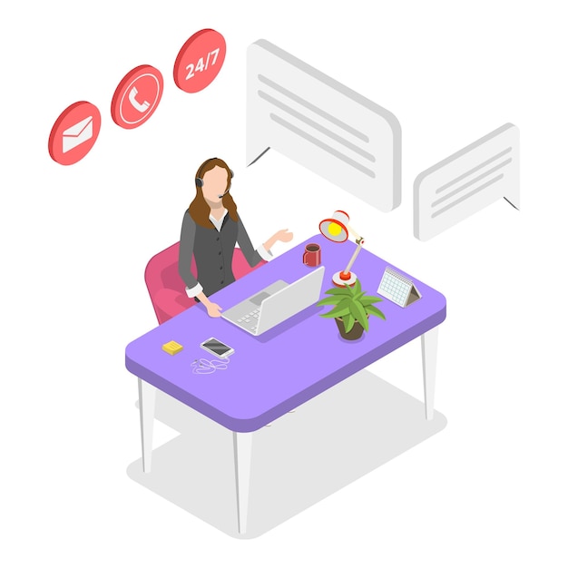 Ilustración plana isométrica 3D del artículo 1 del servicio al cliente