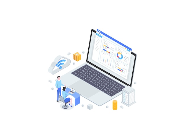 Ilustración plana isométrica de impuestos en línea. Adecuado para aplicaciones móviles, sitios web, banners, diagramas, infografías y otros activos gráficos.