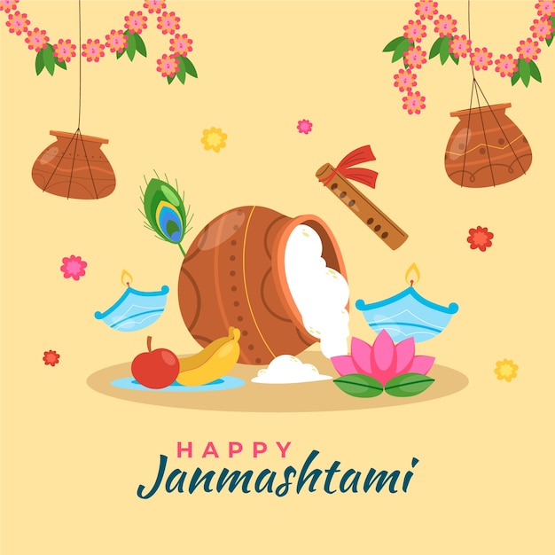 Ilustración plana de janmashtami