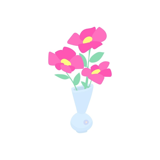 Ilustración plana de un jarrón con flores para imprimir. Concepto de decoración de interiores en la caricatura. Ilustración vectorial.