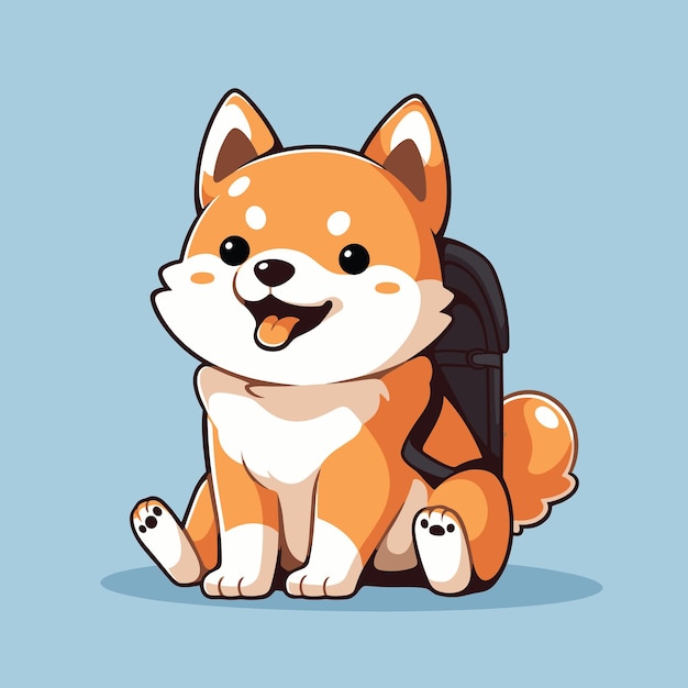 Ilustración plana de Kawaii y el lindo perro Shiba