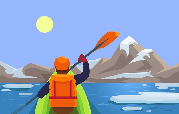 Ilustración plana de kayak río deporte