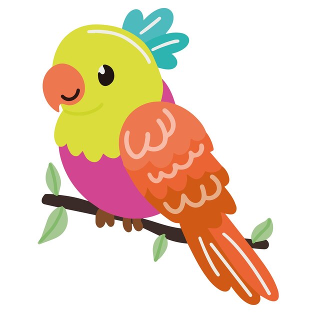 Ilustración plana y linda de pájaro tropical, pájaro vector y animal