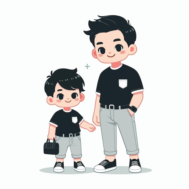 Vector una ilustración plana de un lindo padre y un hijo asiáticos