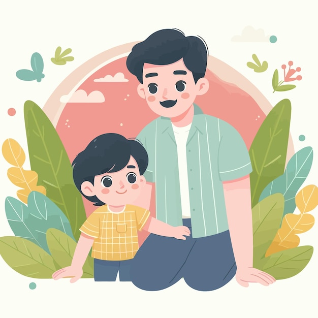 Vector una ilustración plana de un lindo padre y un hijo asiáticos