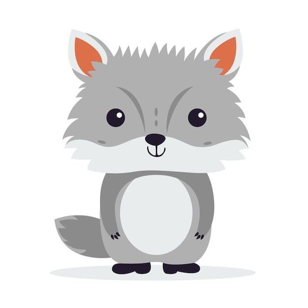 Ilustración plana de un lobo gris estilizado pequeño cachorro de lobo de dibujos animados personaje lindo para niños Vecto