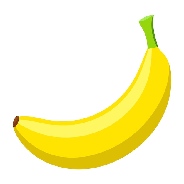 Ilustración plana del logotipo de un lindo plátano amarillo aislado en un fondo sencillo