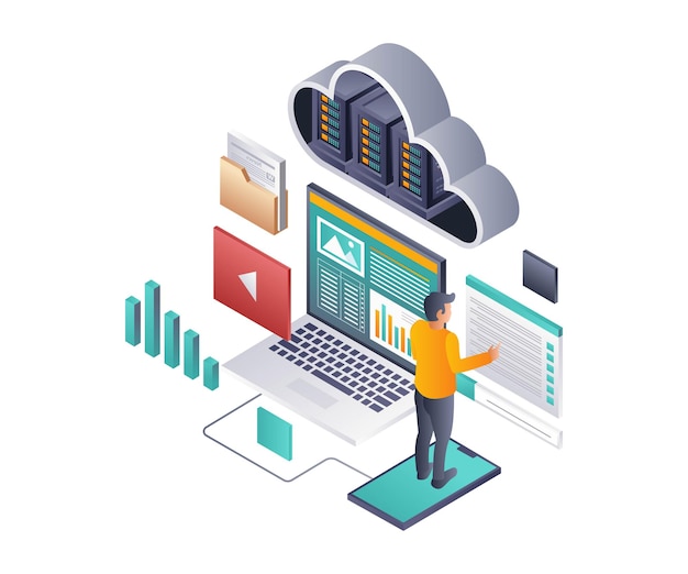 Ilustración plana del mantenimiento de datos del servidor en la nube