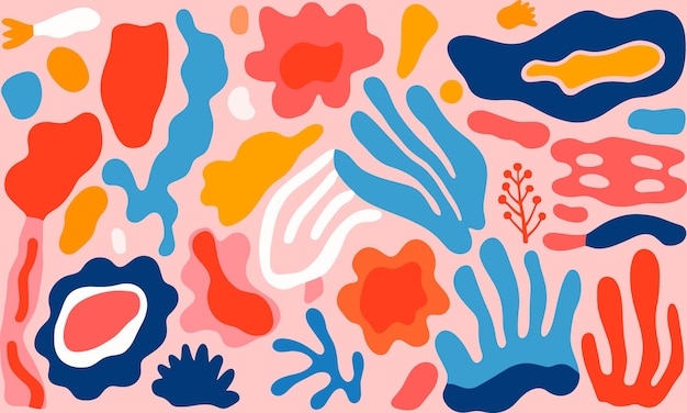 Ilustración plana de Matisse de formas de coral usando colores audaces y formas simples para una sensación abstracta