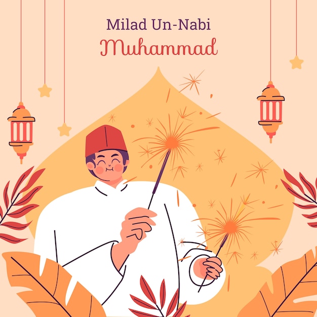 Vector ilustración plana mawlid al-nabi