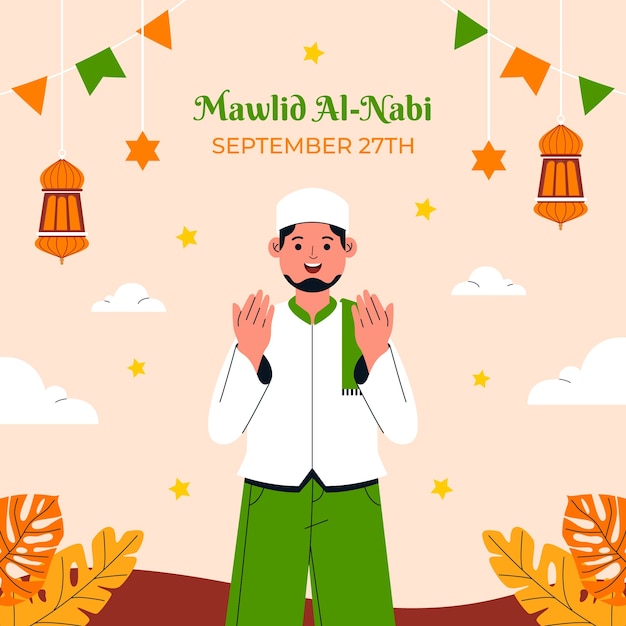 Ilustración plana para el mawlid al-nabi
