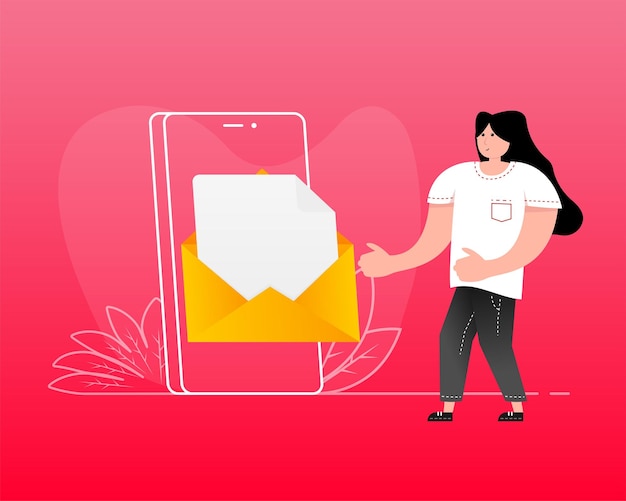 Ilustración plana con mensaje de personas para el diseño de aplicaciones móviles Ilustración plana vectorial