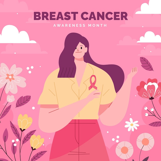 Ilustración plana del mes de concientización sobre el cáncer de mama