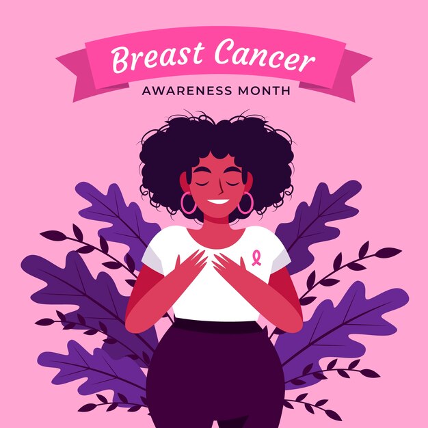 Ilustración plana del mes de concientización sobre el cáncer de mama