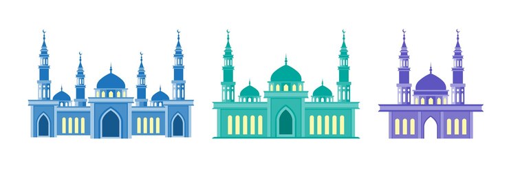 Vector ilustración plana de la mezquita aislada sobre fondo blanco colección conjunto ramadhan elemento