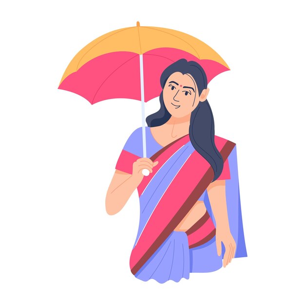 Ilustración plana de moda de ama de casa india