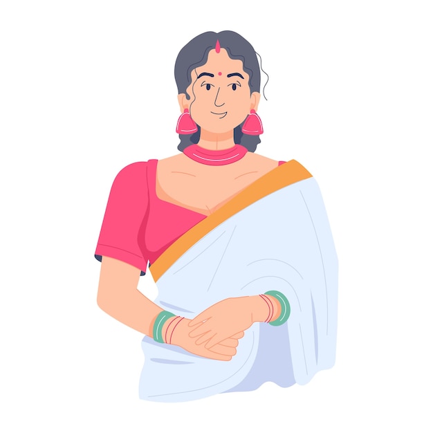 Ilustración plana de moda de ama de casa india