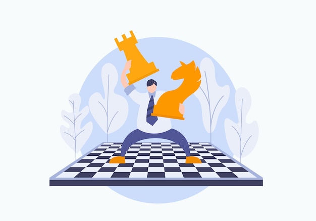 Vector ilustración plana de moda idea de juego de chees concepto creativo de pieza con torre contra caballo