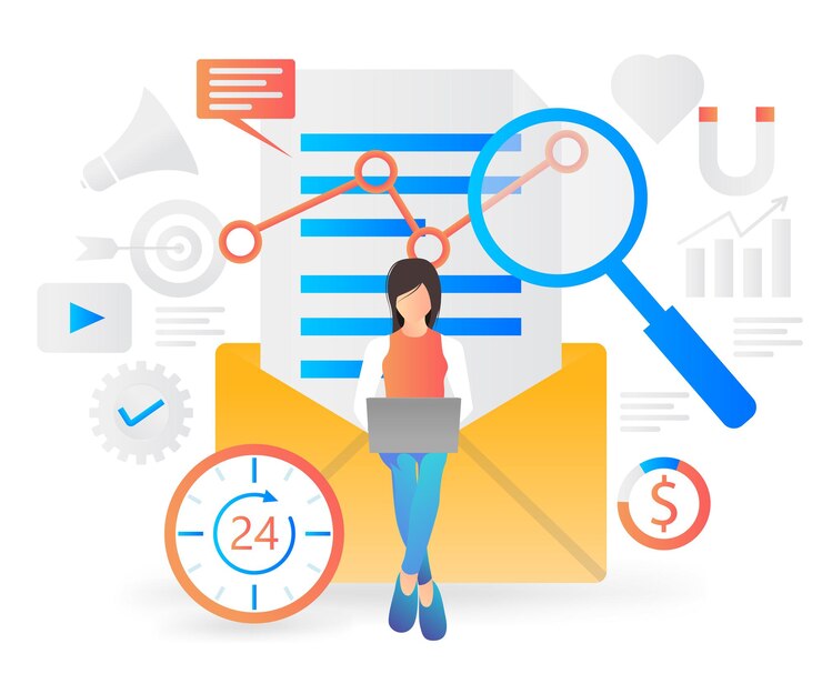 Vector ilustración plana moderna sobre la estrategia de marketing por correo electrónico