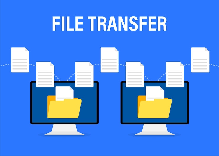 Vector ilustración plana moderna con transferencia de archivos en blanco